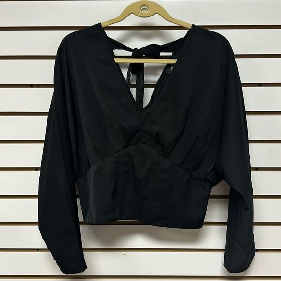 Black Star Fall Structure Long Sleeves V Neck Blouse Size M - Picture 1 of 9